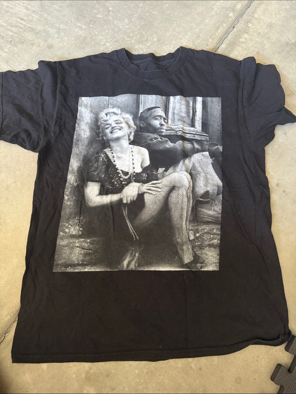 Black Graphic Crewneck T-Shirt with Vintage Photo Print